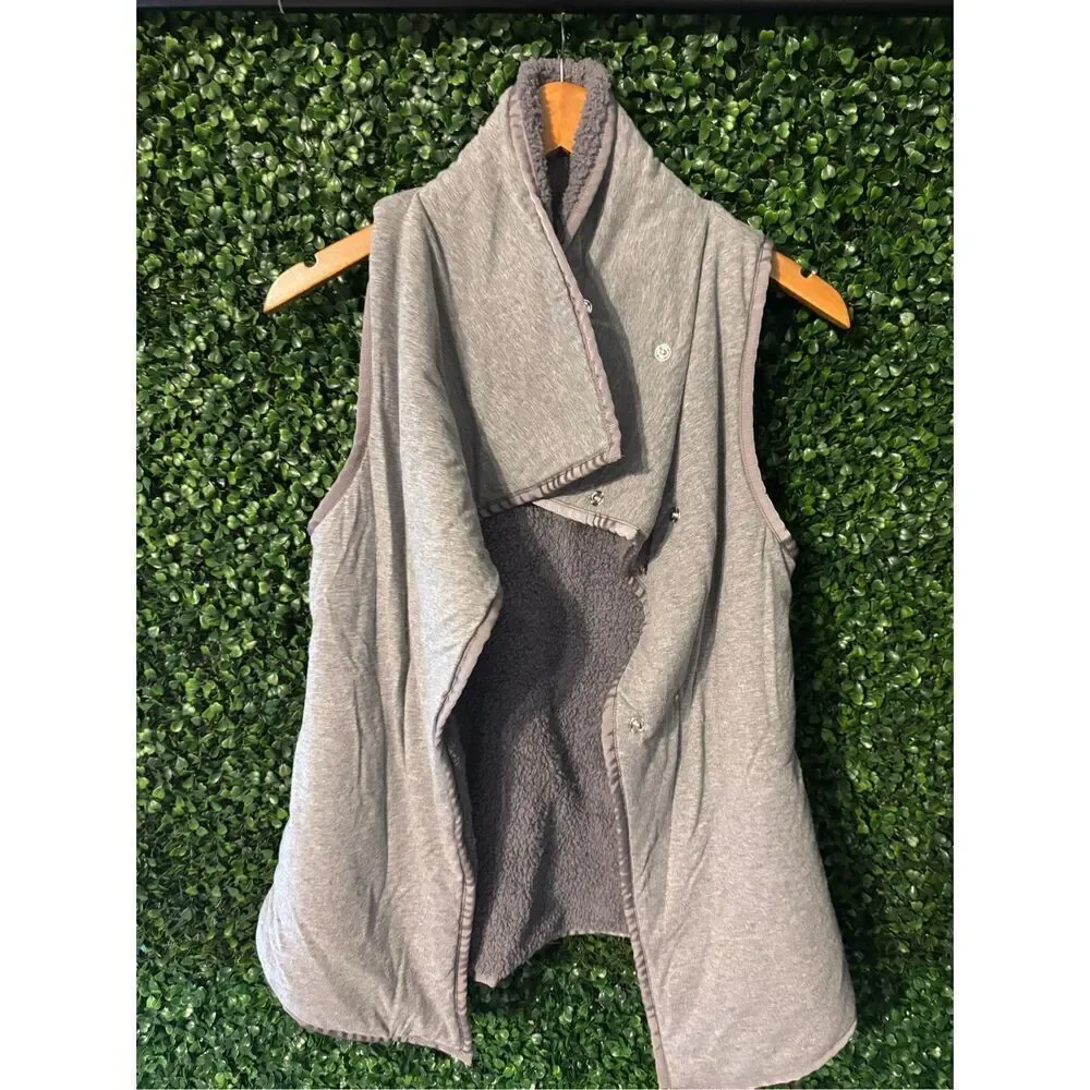 Ivivva Girl 14 Vest Top Gray Reversible Snap Fleece Collar Sleeveless Knit